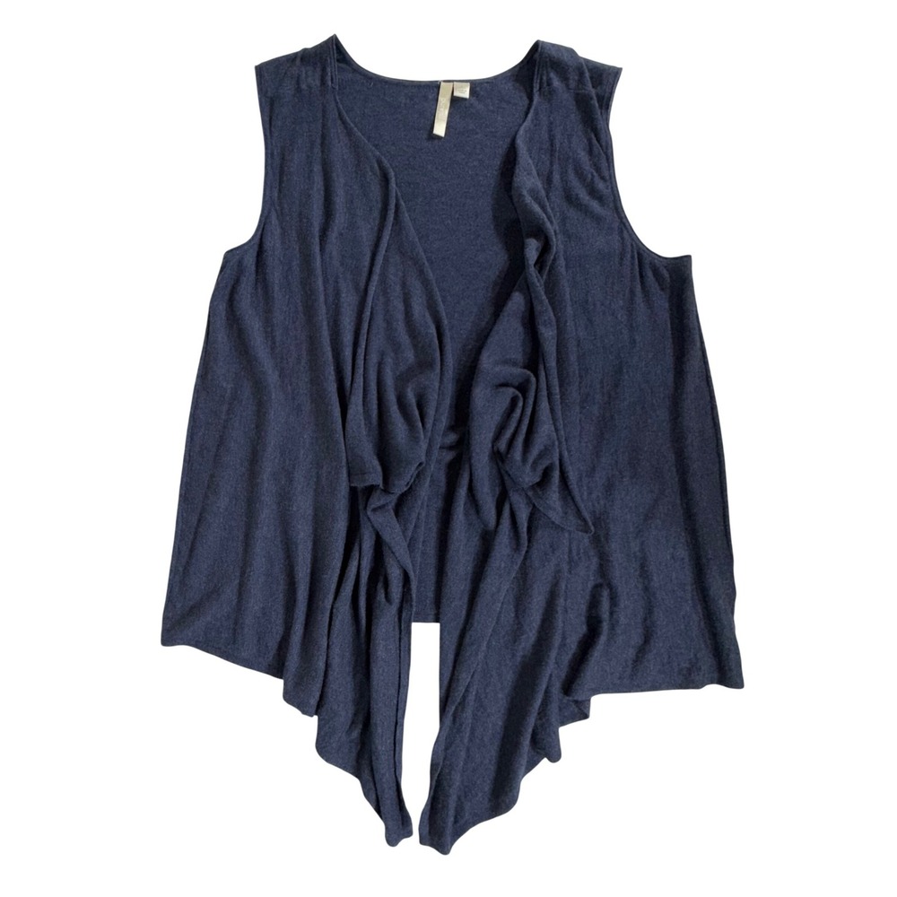 Pure Jill Cardigan Sweater Vest Large Petite Heathered Navy Silk Blend Open